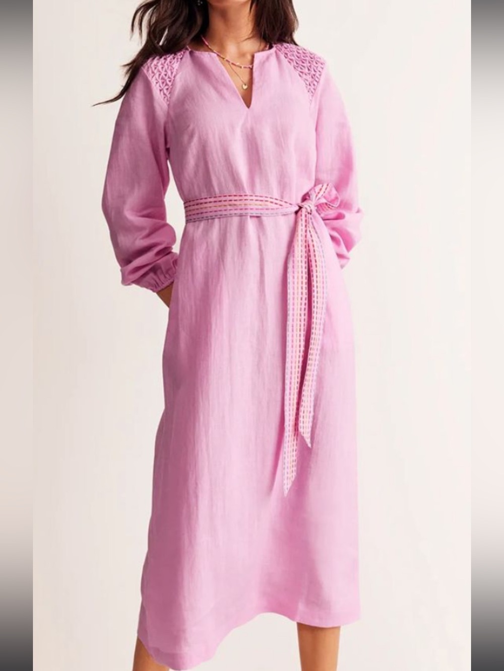 Boden Linen Midi Smocked Dress - Sweet Lilac NWT